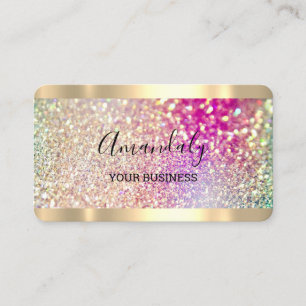 Cartão De Visita Glitter Hológrafo Dourado de Stylist para Unhas d
