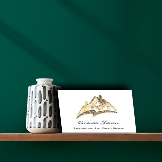 Cartão De Visita Glitter Inicial do Agente Imobiliário Profissional (Criador carregado)