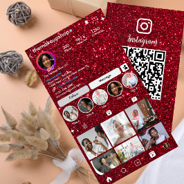 Cartão De Visita Glitter Instagram Red QR Code Mídia Social