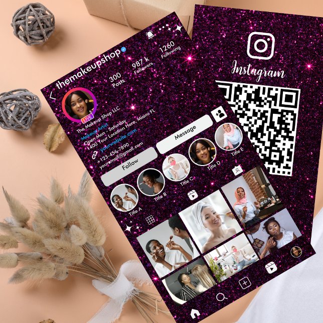 Cartão De Visita Glitter Instagram Roxo Escuro (Criador carregado)