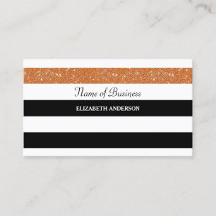 Cartão De Visita Glitter Laranja Trendy Black and White Stripes