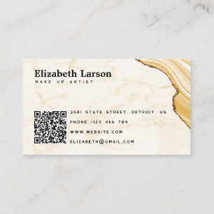 Cartão De Visita Glitter Moderno Dourado Mármore QR Maquiagem de Sa
