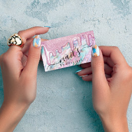 Cartão De Visita Glitter Óptico de Folha de Teal Rosa Girly Coloca 