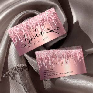 Cartão De Visita Glitter ouro de rosa elegante goteja o penteado