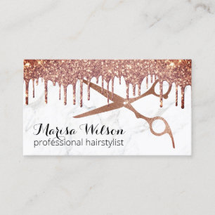 Cartão De Visita Glitter ouro rosa moderno goteja pílula penteado