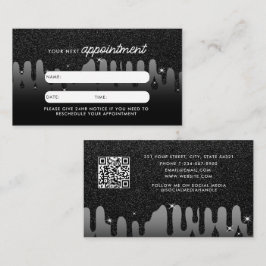 Cartão De Visita Glitter Preto da Placa de Compromisso do Cliente E