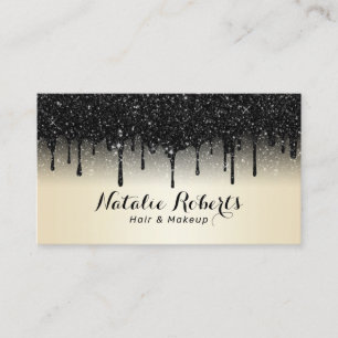 Cartão De Visita Glitter Preto Moderno Derrama Salão de Beleza Pé