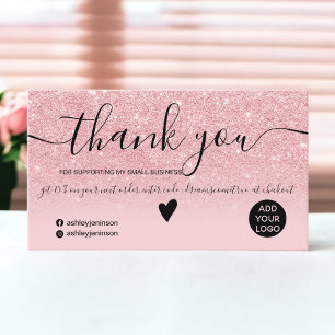 Cartão De Visita Glitter rosa-chic ombre faísca obrigado