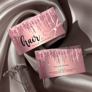 Cartão De Visita Glitter rosa de cobre elegante goteja de cabelo