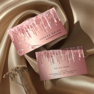 Cartão De Visita Glitter rosa de cobre elegante goteja de cabelo