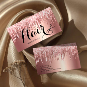 Cartão De Visita Glitter rosa de cobre elegante goteja de cabelo