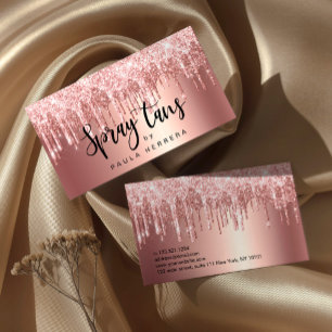 Cartão De Visita Glitter rosa de cobre elegante goteja spray tans