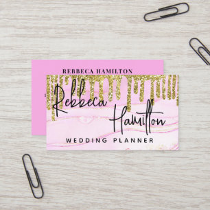 Cartão De Visita Glitter Rosa do Planejador de Eventos de Casamento