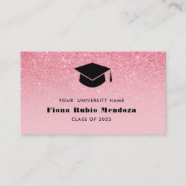 Cartão De Visita Glitter Rosa Ombre Chic Chapéu de Formatura Nome I