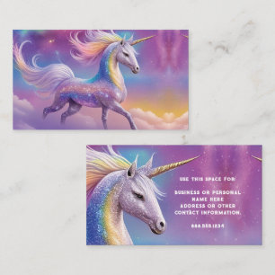 Cartão De Visita Glitter Unicórnio Branco Arco-íris Mágico Brilha