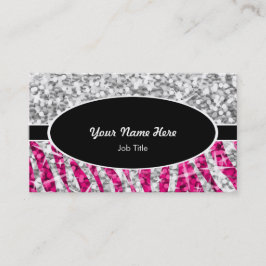 Cartão De Visita Glitz Mistura "Prata" Zebra, oval preto rosa