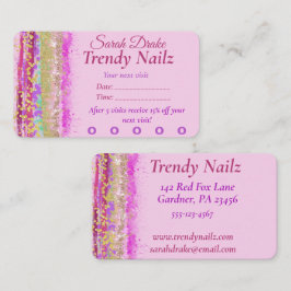 Cartão De Visita Glitzy Watercolor Pink Púrpura Dourada Salão
