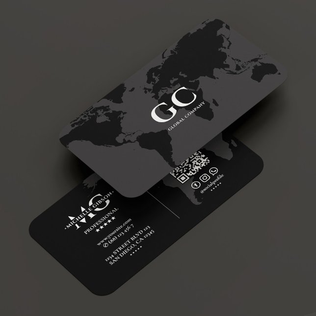 Cartão De Visita Global Map Black Cinzas do Elegante Professional (Elegant Professional Global World Map Black Grey Business Card
)