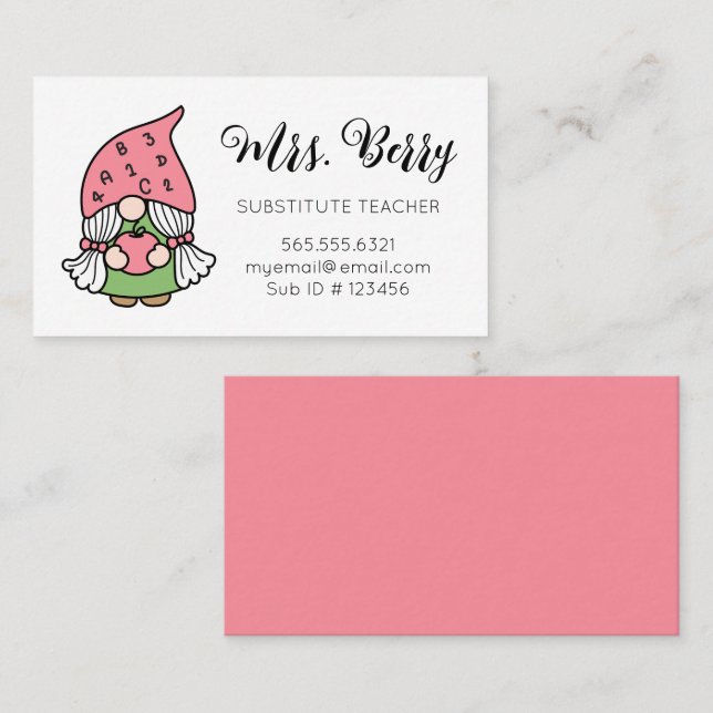 Cartão De Visita Gnome do professor substituto (Frente/Verso)