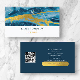 Cartão De Visita Gode Agate Blue Dourado Mídia Social Código QR