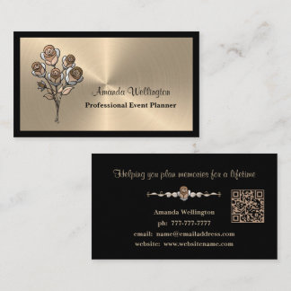 Cartão De Visita Gold and Black Floral Event Planner Business Card