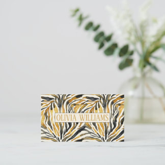 Cartão De Visita Gold Black Zebra Print Pattern