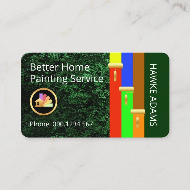 Cartão De Visita Gold Brush Painting Paint Stripes On Green Grunge (Frente)