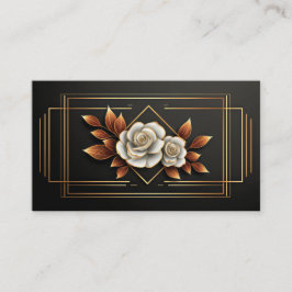 Cartão De Visita Gold Geometric White Rose Floral Midnight Black