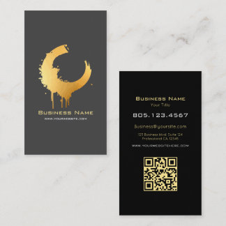 Cartão De Visita Gold Gradient Swirl Custom Editable with QR Code