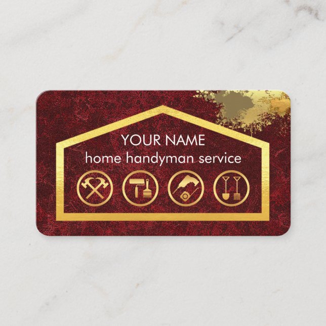 Cartão De Visita Gold Handyman Tools On Building Frame (Frente)