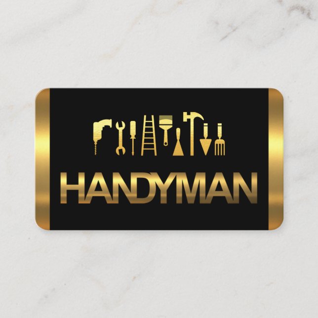 Cartão De Visita Gold Handyman Tools On Gold Layers (Frente)