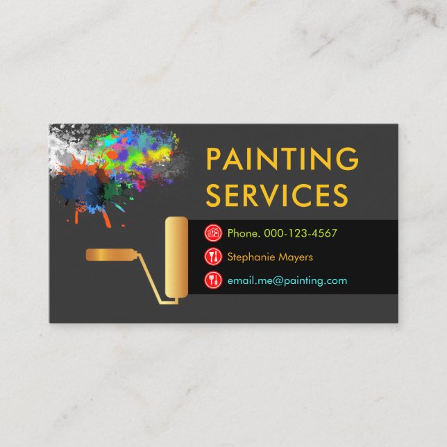 Cartão De Visita Gold Roller Brush Painting Paint Splatter (Frente)