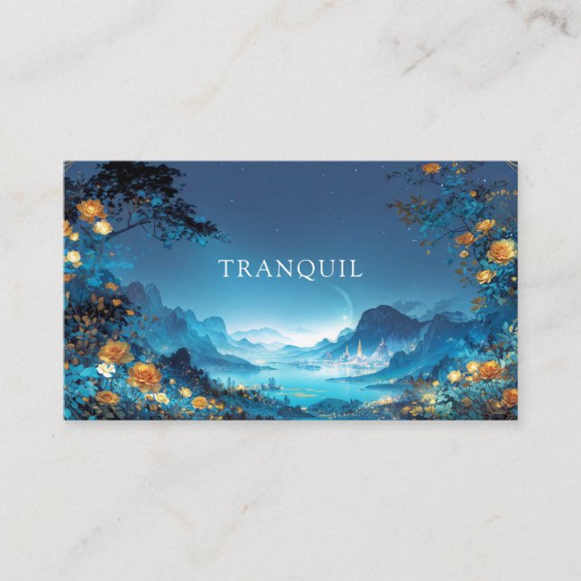 Cartão De Visita Gold Rose Floral and Night Cityscape Lake (Frente)