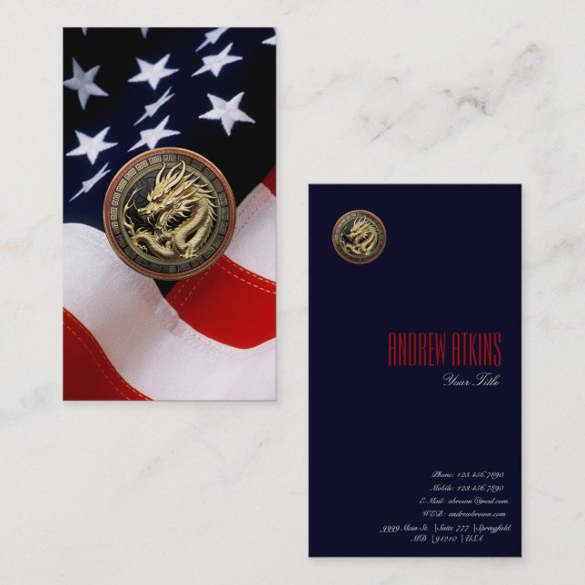 Cartão De Visita Gold Sacred Eastern Dragon Medallion on Red Velvet (Frente/Verso)