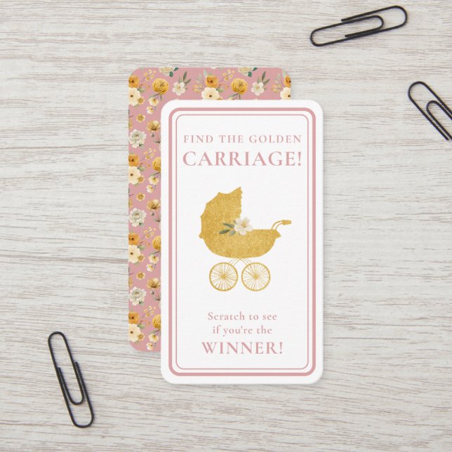 Cartão De Visita Golden Carriage Scratch-Off Game | Blush Pink (Frente/Verso In Situ)