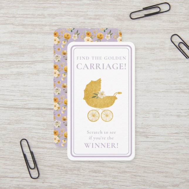 Cartão De Visita Golden Carriage Scratch-Off Game | Lavender Winner (Frente/Verso In Situ)