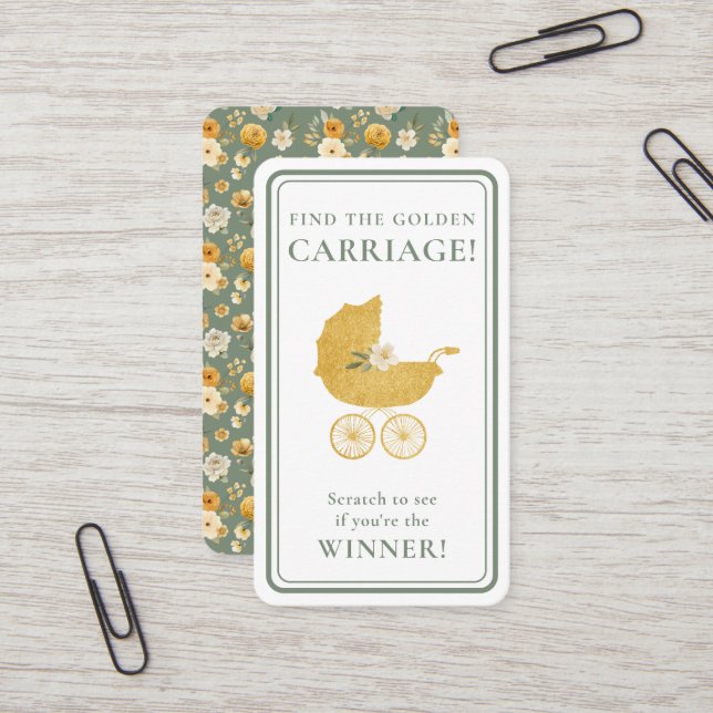 Cartão De Visita Golden Carriage Scratch-Off Game Sage Green Winner (Frente/Verso In Situ)