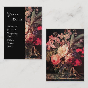 CARTÃO DE VISITA GOLDFINCH, ROSAS COR-DE-ROSA E BORBOLETA