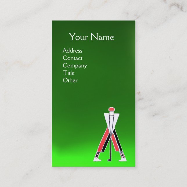 Cartão De Visita GOLFER VERMELHO ESTILIZADO,MONOGRAMA verde-INSTRUT (Frente)