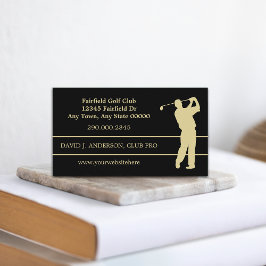 Cartão De Visita Golfista de Silhouette Dourado a Preto