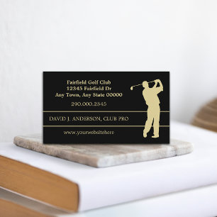 Cartão De Visita Golfista de Silhouette Dourado a Preto