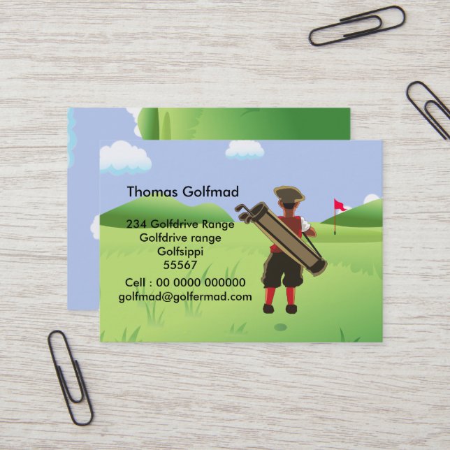 Cartão De Visita Golfista Personalizado Divertido no campo de golfe (Frente/Verso In Situ)