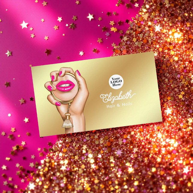 Cartão De Visita Goma-Gama Dourada, cor-de-rosa e luxuoso (Luxurious Pink and Gold Glam Chic Business Card)