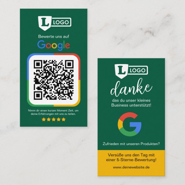 Cartão De Visita Google Bewertungskarte mit QR code  (Frente/Verso)