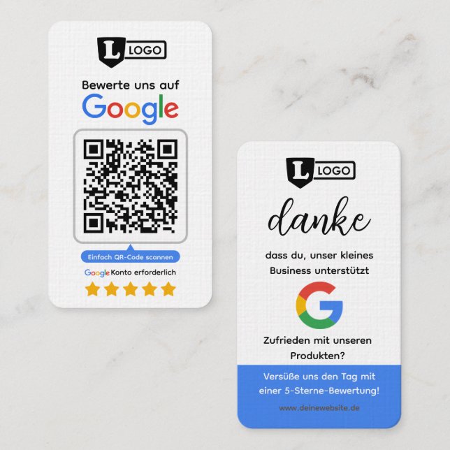 Cartão De Visita Google Bewertungskarte mit QR code Business Card  (Frente/Verso)