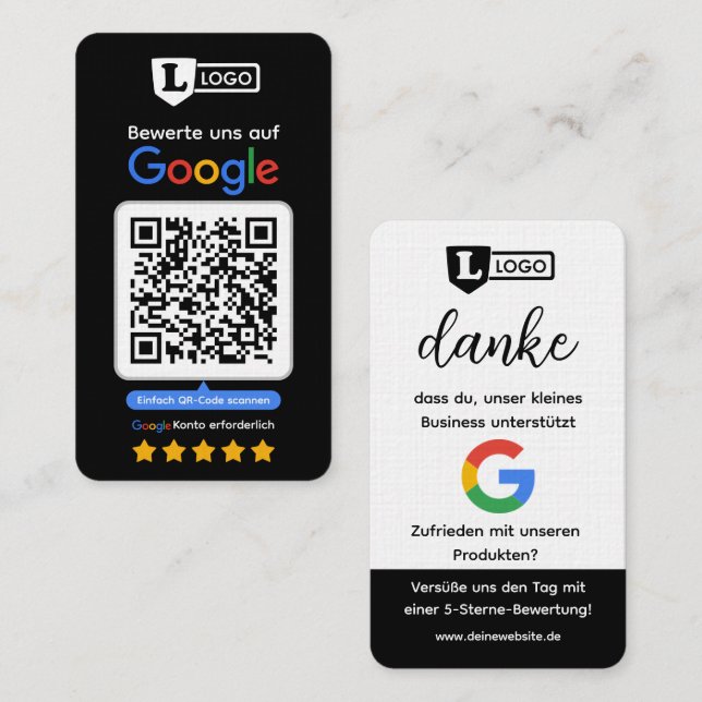 Cartão De Visita Google Bewertungskarte mit QR code Business Card  (Frente/Verso)