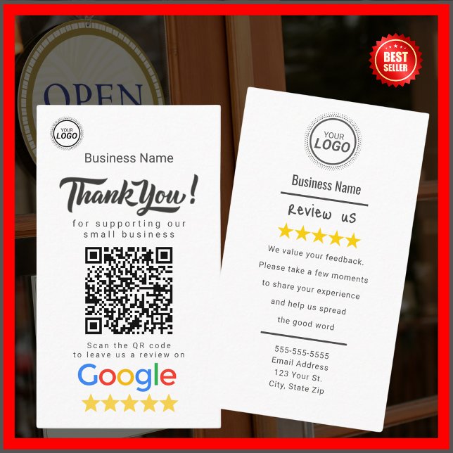 Cartão De Visita Google Review Card com Modelo de link de código QR (Criador carregado)