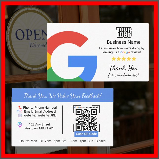 Cartão De Visita Google Review Card Modelo com link de código QR (Criador carregado)