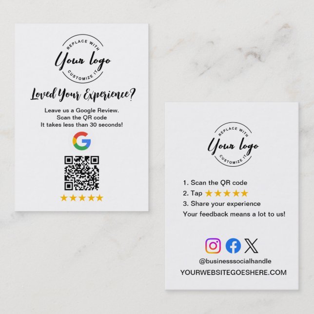 Cartão De Visita Google Review QR Code Customer Feedback request (Frente/Verso)