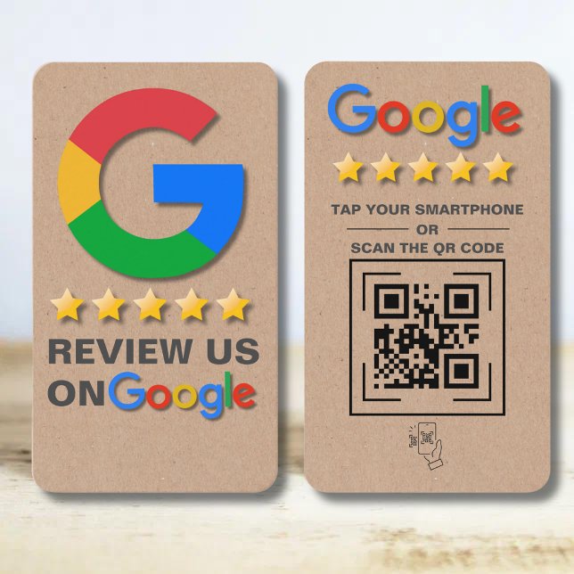Cartão De Visita Google Review QR Code Kraft Rustic Tap to Review (Criador carregado)